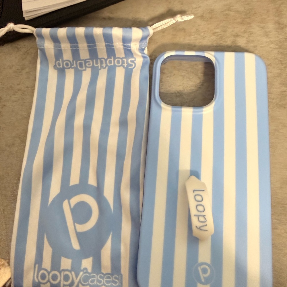NEW LoopyCases Blue and White Striped Phone Case iPhone 16 pro max righty